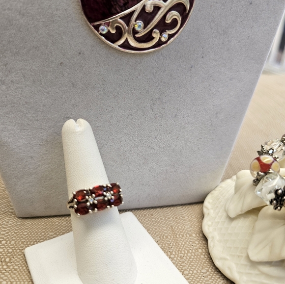 SET! Garnet 925 Ring with Stretchy Glass Bead Bracelet and Beaded Necklace - Picture 8 of 14